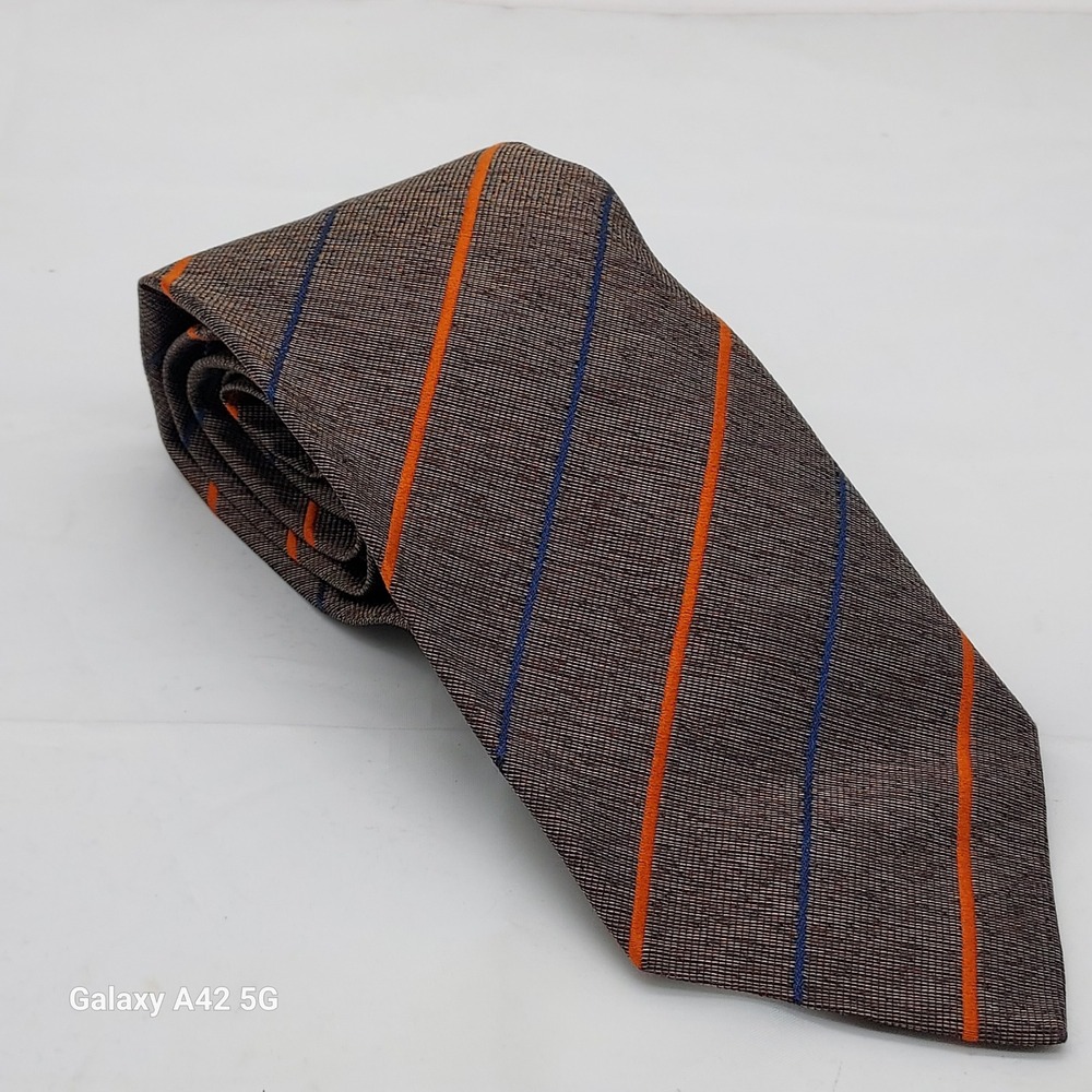 Ermenegildo Zegna Silk Tie Brown Orange Blue Striped Italy Mens Accessory